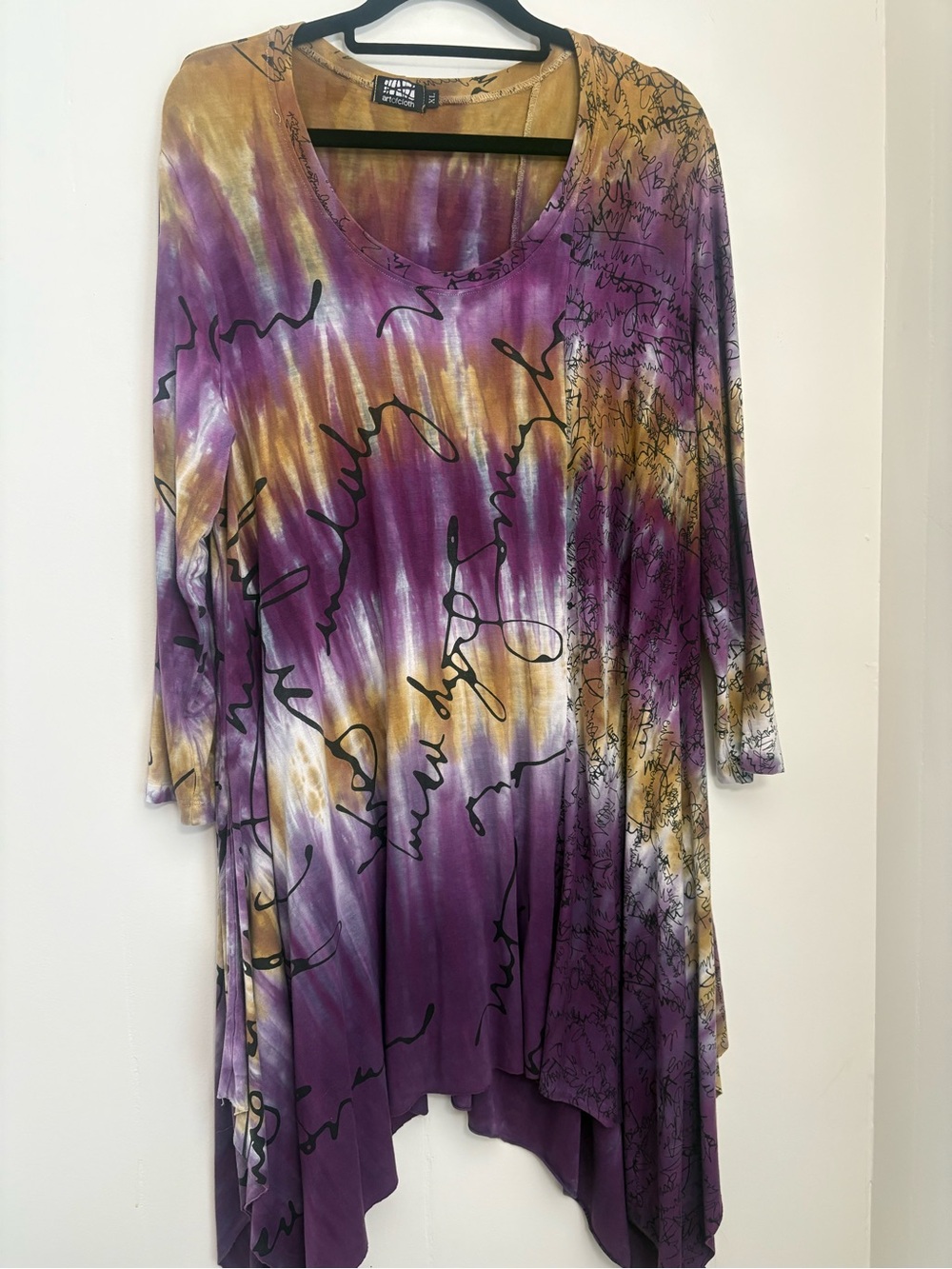 Boho Tie-Dye Purple & Gold Long Sleeve Tunic Top